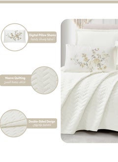 Donetella Quilt Set 3-Pcs Single Size Bed Fits(120 X 200 Cm) Soft Luxurious Digital Printed Compressed Comforter With Fitted Sheet Pillow Sham And Pillowcases,Ivory  - Image 4