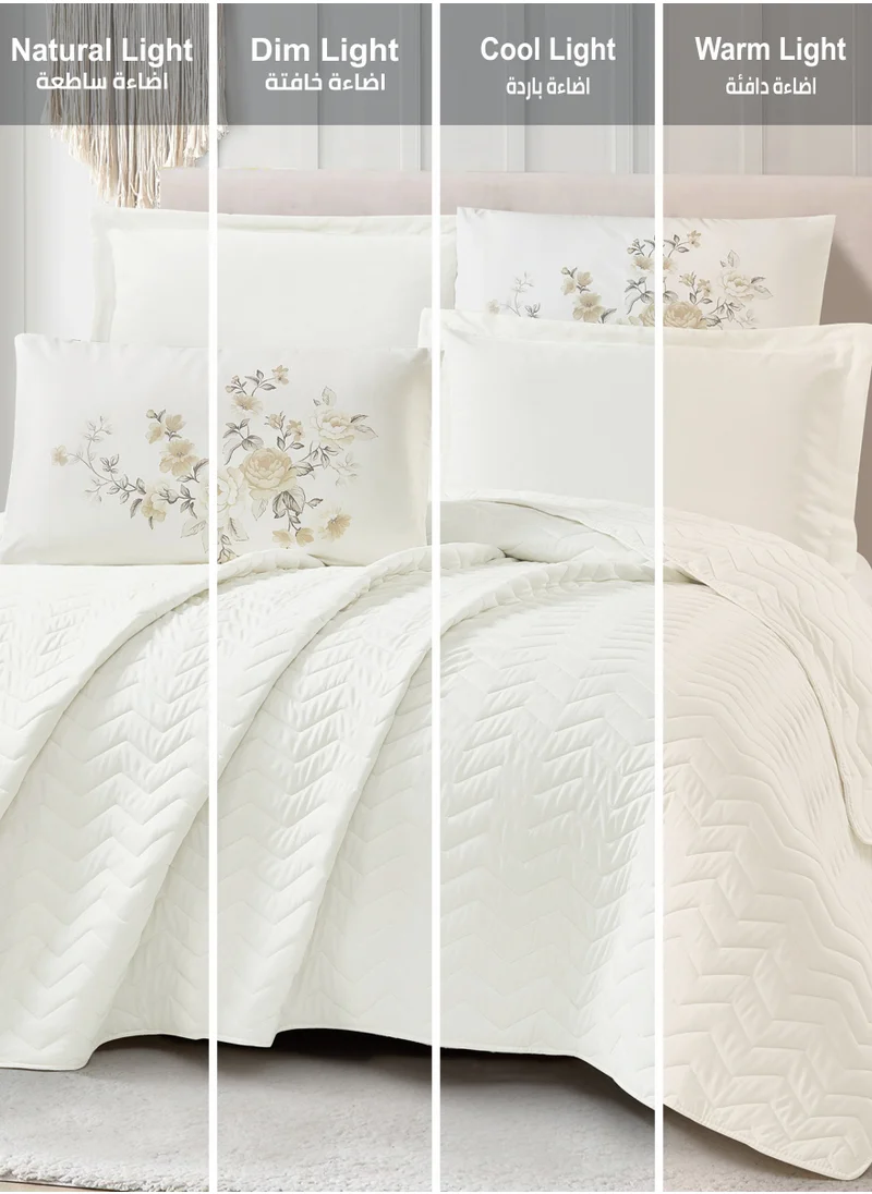 Donetella Quilt Set 3-Pcs Single Size Bed Fits(120 X 200 Cm) Soft Luxurious Digital Printed Compressed Comforter With Fitted Sheet Pillow Sham And Pillowcases,Ivory