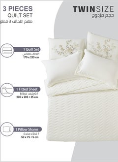 Donetella Quilt Set 3-Pcs Single Size Bed Fits(120 X 200 Cm) Soft Luxurious Digital Printed Compressed Comforter With Fitted Sheet Pillow Sham And Pillowcases,Ivory  - Image 3