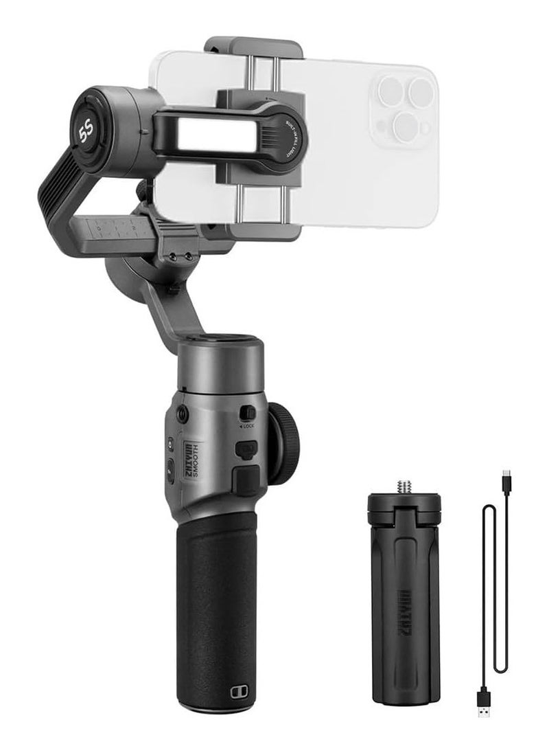 Zhiyun - Zhiyun Smooth 5S Professional Gimbal Stabilizer for Smartphone, Handheld 3-Axis Phone Gimbal, Portable Stabilizer for Vlogging, YouTube, Tiktok, Live Video Compatible with iPhone and Android - Gray - Image 1