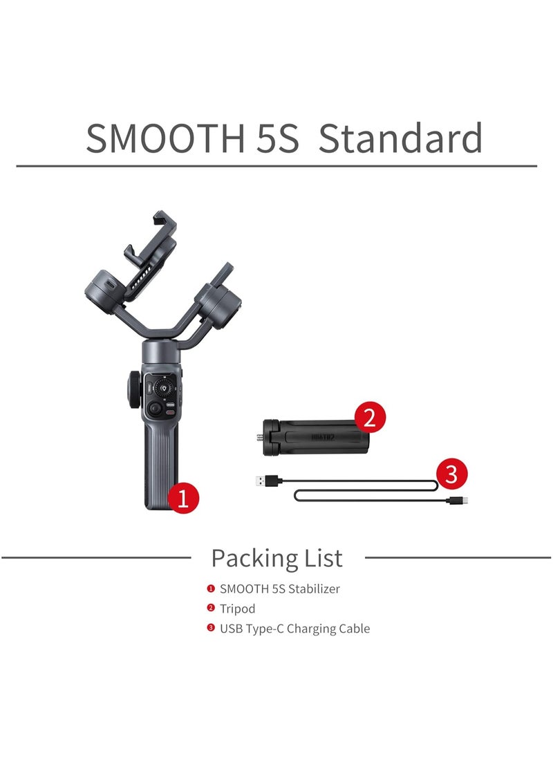 Zhiyun - Zhiyun Smooth 5S Professional Gimbal Stabilizer for Smartphone, Handheld 3-Axis Phone Gimbal, Portable Stabilizer for Vlogging, YouTube, Tiktok, Live Video Compatible with iPhone and Android - Gray - Image 1