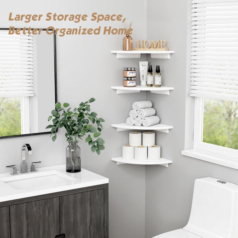 Forbena Corner White Floating Book Shelves for Wall Set of 4, Wood Nursery Corner Bookshelf for Kids Bedroom, Large Modern Round Wall Bookshelves for Living Room Decor, Indoor Plants, Bathroom - Image 3