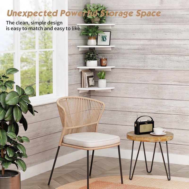 Forbena Corner White Floating Book Shelves for Wall Set of 4, Wood Nursery Corner Bookshelf for Kids Bedroom, Large Modern Round Wall Bookshelves for Living Room Decor, Indoor Plants, Bathroom - Image 5