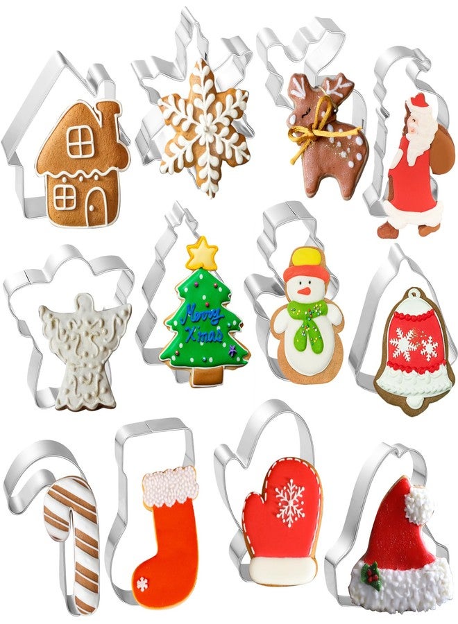 LifeisLuck Christmas Cookie Cutter Set - Snowman, Snowflake, Christmas Tree, Gingerbread Man, House, Candy Cane, Angel, Stocking, Bell, Christmas Fondant Biscuit Cutter for Holiday Winter Baking - Image 1