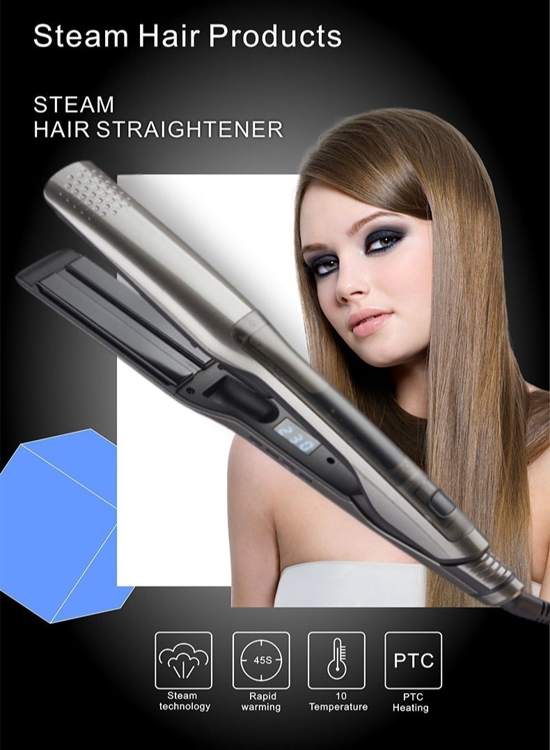 Electric Steam Hair Straightener, Spray, Straightening and Curling Dual-purpose Without Damaging Hairpin, LCD Display, Detachable Water Tank, Auto Shut-off After 1 Hour - Image 1