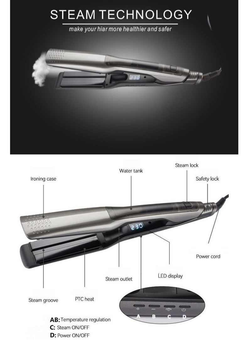 Electric Steam Hair Straightener, Spray, Straightening and Curling Dual-purpose Without Damaging Hairpin, LCD Display, Detachable Water Tank, Auto Shut-off After 1 Hour - Image 2