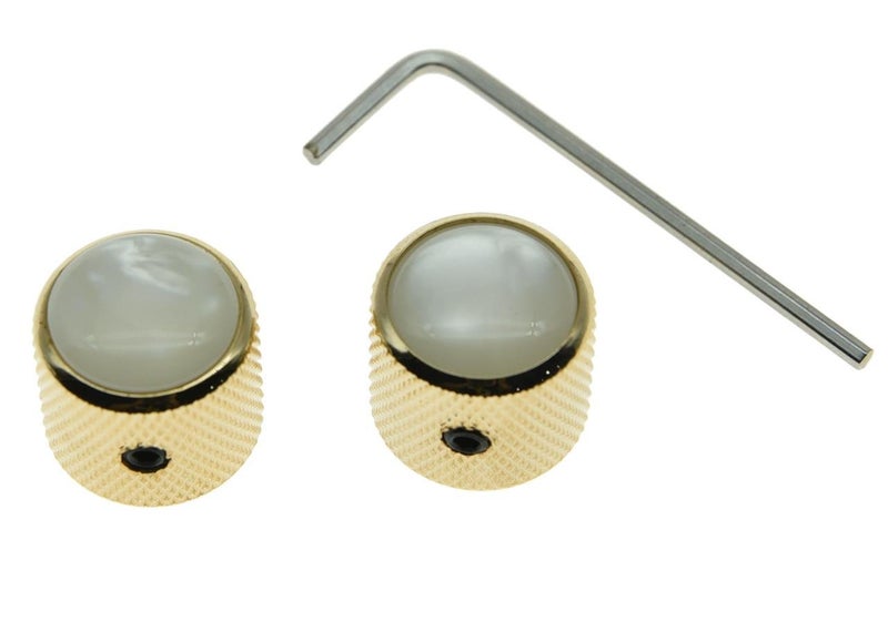 KAISH Set of 2 Gold with White Pearl Cap Guitar Knobs Pearl Top Dome Knobs Bass Knob with Set Screw for Tele/Telecaster - Image 1