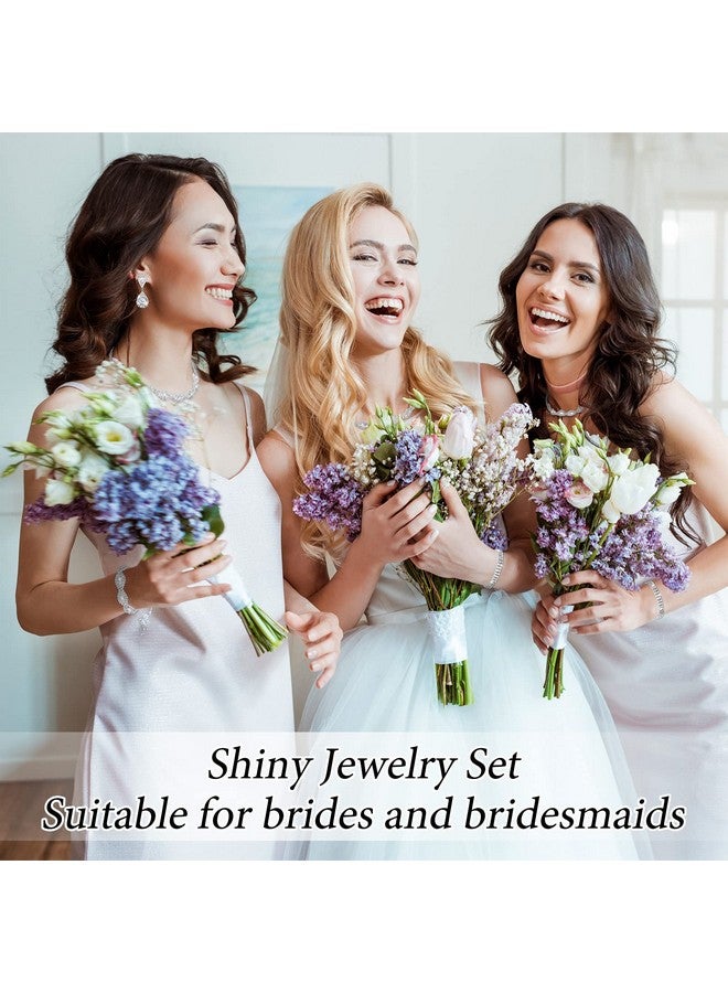 Inbagi 3 Pcs Women Crystal Jewelry Set Includes Bridal Wedding Rhinestone Choker Necklace Crystal Bracelets And Dangle Earrings (Modern Style) - Image 2