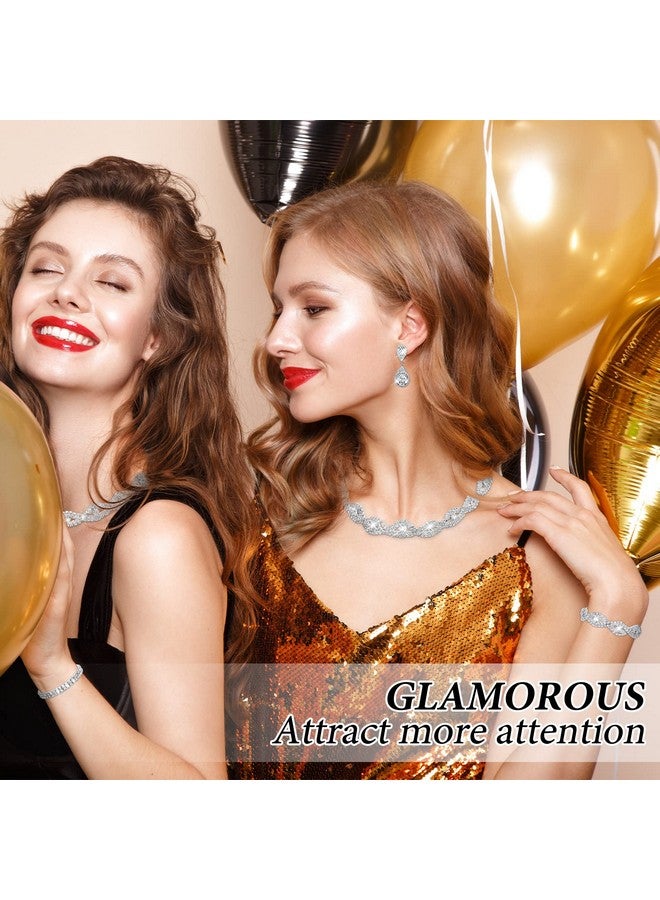 Inbagi 3 Pcs Women Crystal Jewelry Set Includes Bridal Wedding Rhinestone Choker Necklace Crystal Bracelets And Dangle Earrings (Modern Style) - Image 3