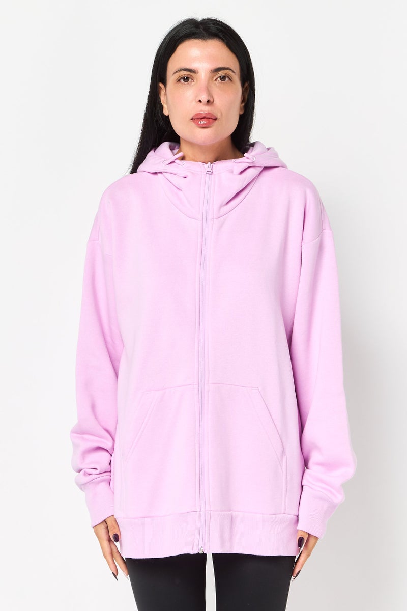 Adidas هودي خارجي طويل الأكمام للنساء، رياضي، وردي - Image 1