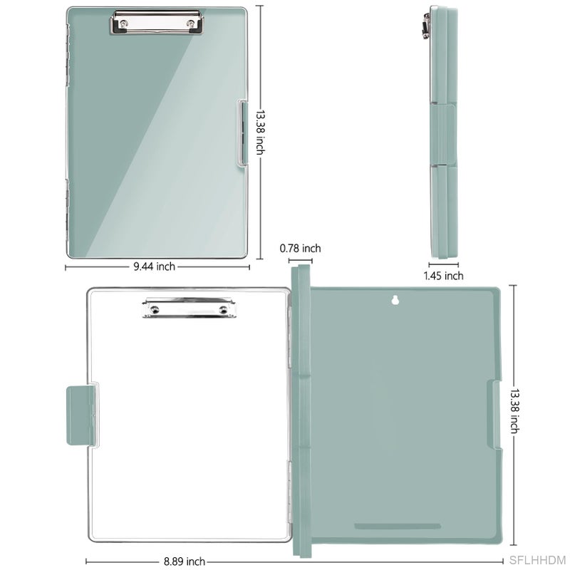 SFLHHDM Clipboard with Storage,Heavy Duty Clip Boards 8.5x11 with 2 Storage Case,Clear Visible Panel Storage Clipboards,Side Opening Nursing Clipboard Folder for Office Supplies-Dark Green - Image 2
