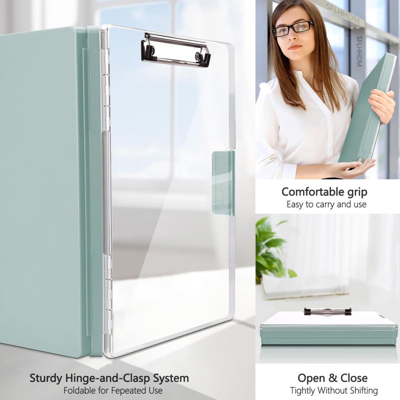 SFLHHDM Clipboard with Storage,Heavy Duty Clip Boards 8.5x11 with 2 Storage Case,Clear Visible Panel Storage Clipboards,Side Opening Nursing Clipboard Folder for Office Supplies-Dark Green - Image 5