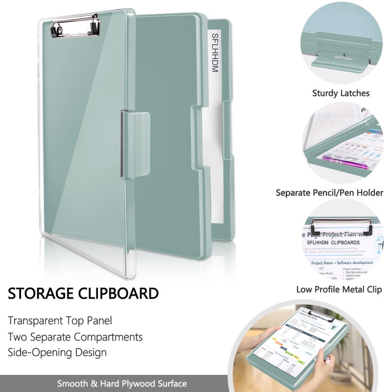 SFLHHDM Clipboard with Storage,Heavy Duty Clip Boards 8.5x11 with 2 Storage Case,Clear Visible Panel Storage Clipboards,Side Opening Nursing Clipboard Folder for Office Supplies-Dark Green - Image 3