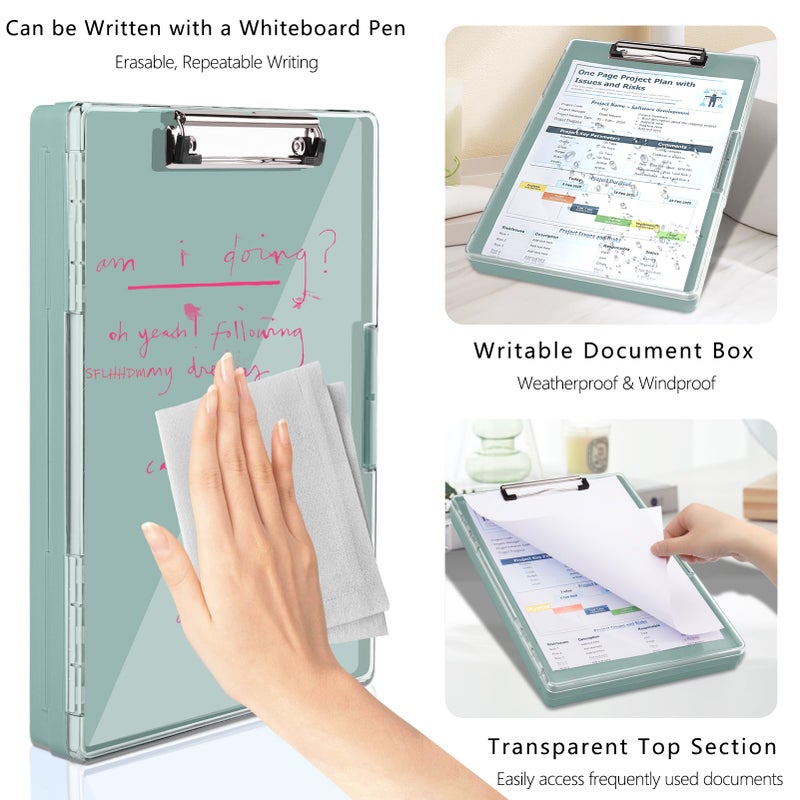 SFLHHDM Clipboard with Storage,Heavy Duty Clip Boards 8.5x11 with 2 Storage Case,Clear Visible Panel Storage Clipboards,Side Opening Nursing Clipboard Folder for Office Supplies-Dark Green - Image 4