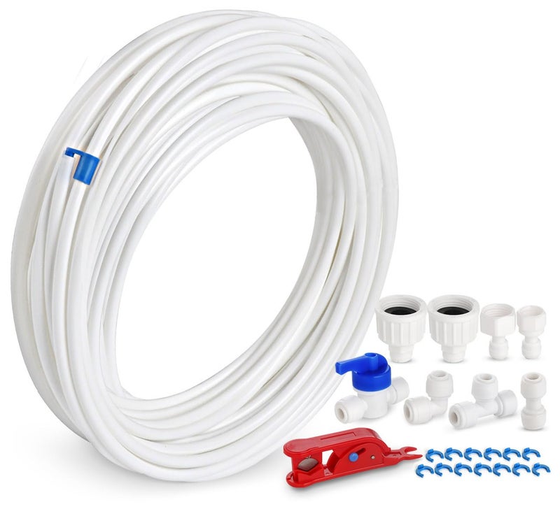 Regrigerator Water Line Kit 492 Ft Extra Long Fridge Ice Maker Water Line Kit 14 ODLeakProof Long Lifetime Water Tubing Hose Connect for Fridge Ice Maker RO Systems Water Filter Faucet