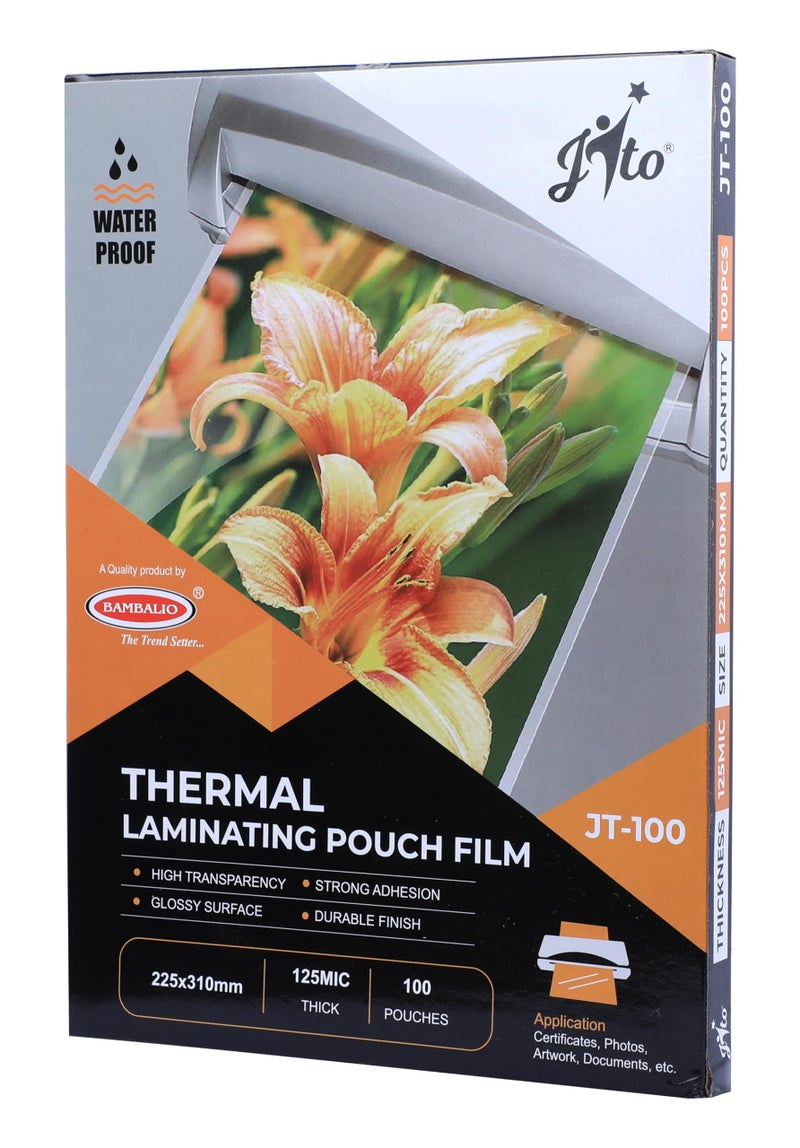 Jito Professional Thermal Laminating Pouch A4 Size, 125 Microns,100 Sheets JT-100 - Image 1