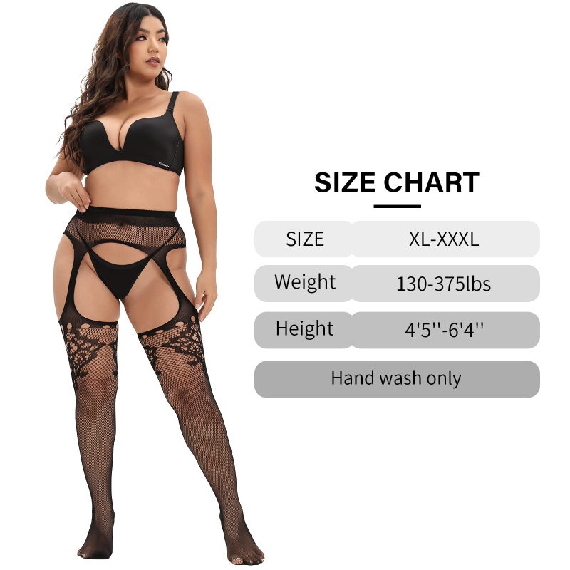 MANZI Plus Size Stockings Thigh High Fishnet Stockings Suspender Patterned Tights for Women Pattern A Diamond Pack of 2 - Image 5