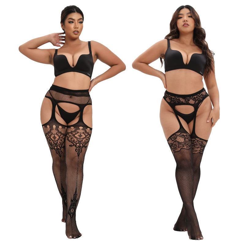 MANZI Plus Size Stockings Thigh High Fishnet Stockings Suspender Patterned Tights for Women Pattern A Diamond Pack of 2 - Image 3