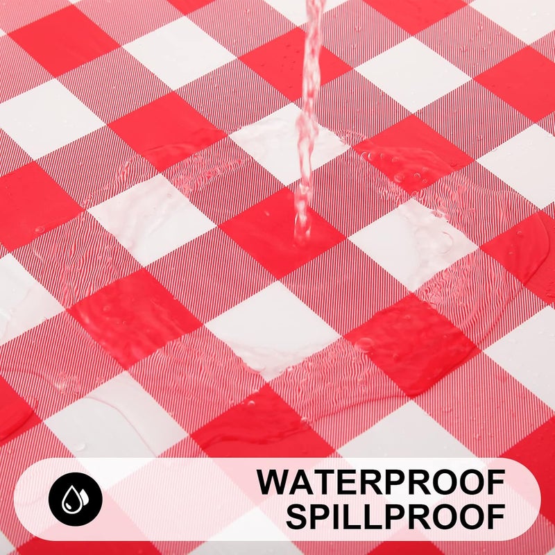 smiry Rectangle Picnic Table Cloth, Elastic Waterproof Fitted Vinyl Tablecloths, Flannel Backed Buffalo Plaid Table Covers for Dining, Camping, Outdoor (White and Red, 30" x 72") - Image 3