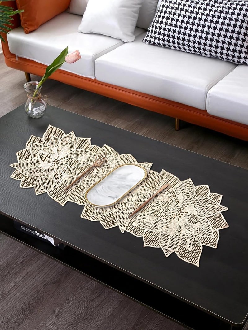 Wings Star Flower Shape Design Soft PVC Table Runner for Dining Table with Waterproof, Heat Resistant, Easy to Clean, Non-Slip Surface, (Pack of 1 Size- 92cm X 36cm - Gold RN02) - Image 2