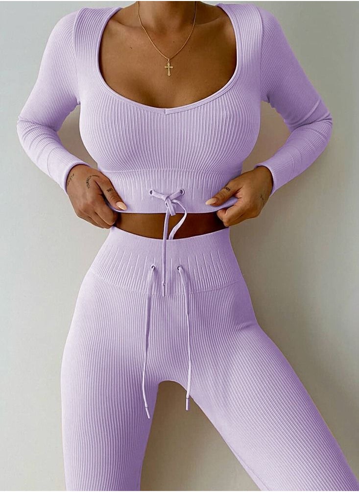 NIBEMINENT - Running fitness sportswear suit yoga two-piece set gather high waist hip hip slim stretch sports suit - Image 1