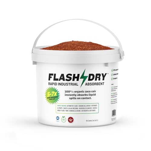 Earthsafe FlashDry Super Spill Absorbent, 5L Bucket with Dispenser Lid, 100% Organic Coco Coir, Landfill Safe, OSHA Approved, Ideal for Absorbing Oil, Paint, Grease in Garages, Kitchens, Janitor Kits - Image 1