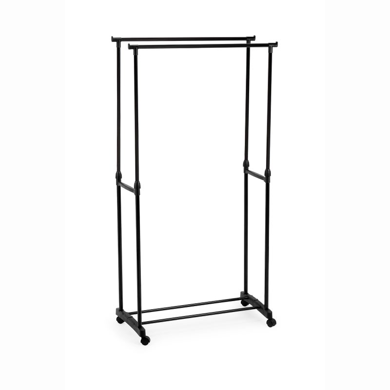 Cuisine Art Double Rod Garment Rack 80x41x90-160cm Adjustable Height Clothes Hanging Stand Steel Frame Portable Clothing Rack for Bedroom Hostel Boutique and Apartment Use Black - Image 1