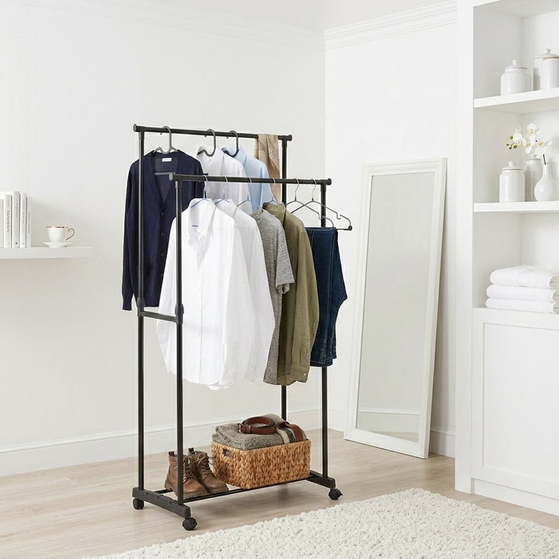Cuisine Art Double Rod Garment Rack 80x41x90-160cm Adjustable Height Clothes Hanging Stand Steel Frame Portable Clothing Rack for Bedroom Hostel Boutique and Apartment Use Black - Image 4