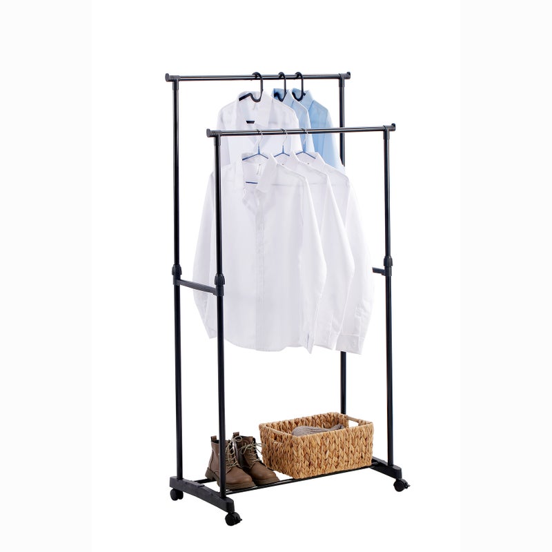 Cuisine Art Double Rod Garment Rack 80x41x90-160cm Adjustable Height Clothes Hanging Stand Steel Frame Portable Clothing Rack for Bedroom Hostel Boutique and Apartment Use Black - Image 3