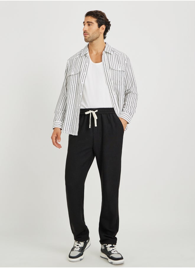 Styli Styli Men Textured Straight Fit Joggers with Drawstring  - Image 2
