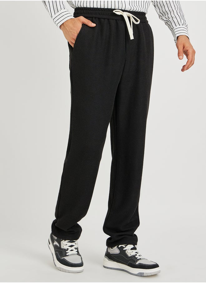 Styli Styli Men Textured Straight Fit Joggers with Drawstring  - Image 1