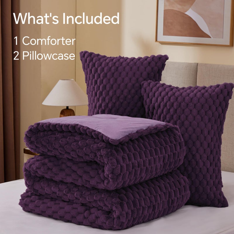 BEDELITE Fluffy Queen Comforter Set - Purple Fleece Soft Comforter for Queen Size Bed, Luxury Warm Bedding Set for Winter, Fuzzy Bed Set 3 Pieces (1 Comforter, 2 Pillowcases) - Image 4