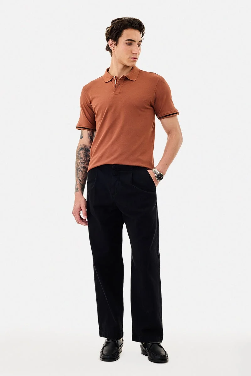 سنيتش Brown Solid Half Sleeve Regular Fit T-Shirt