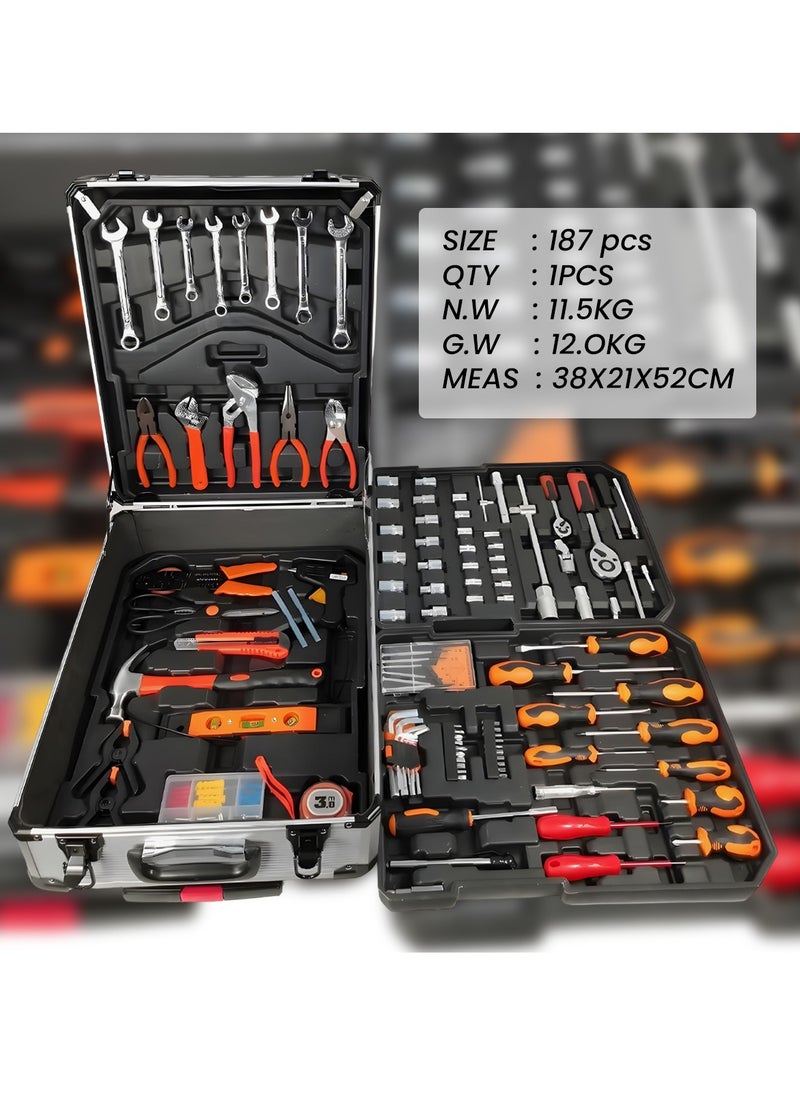 Generic - AUTO KING 187 PCS Professional Tool Set, Chrome Vanadium Steel Tools, Combination Wrenches, Trolley Case for Home, Garage, Workshop - Image 1