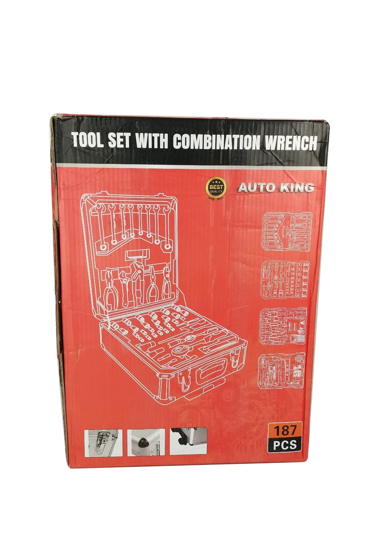 Generic - AUTO KING 187 PCS Professional Tool Set, Chrome Vanadium Steel Tools, Combination Wrenches, Trolley Case for Home, Garage, Workshop - Image 1