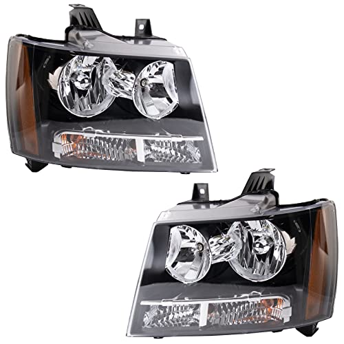 TRQ Headlight Assembly Set Headlights Driver & Passenger Side Halogen Compatible with 2007-2013 Chevrolet Avalanche 2007-2014 Suburban 1500 Suburban 2500 Tahoe GM2502263 GM2503263 GM2503264 - Image 1