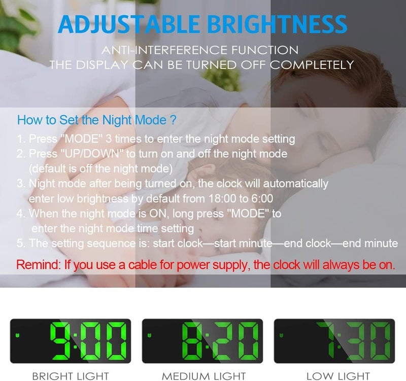 AMIR Alarm Clock, LED Clock for Bedroom, Electronic Desktop Clock with Temperature Display, Adjustable Brightness, 12/24H Display for Home (Plug Not Included) - Image 2