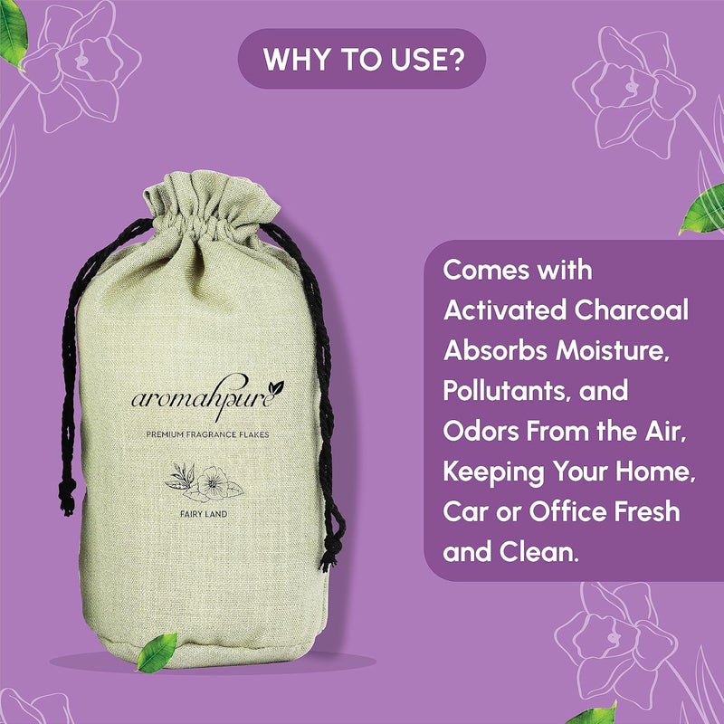 aromahpure رقائق عطرية منزلية فاخرة من أرومابور مع فحم مفعل لتنقية الهواء مع عطور منعشة أرض الجنيات شاي أبيض مسك 100 جرام معطر هواء منزلي للاستخدام في المنزل والمطبخ وخزانة الملابس - Image 4