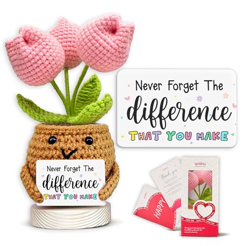Gossby Handmade Positive Tulip Flower Crochet Never Forget The Different That You Make Inspirational Gift for Women Thank You Appreciation Positive Gift for Teacher Mom Friend Coworker - Image 1