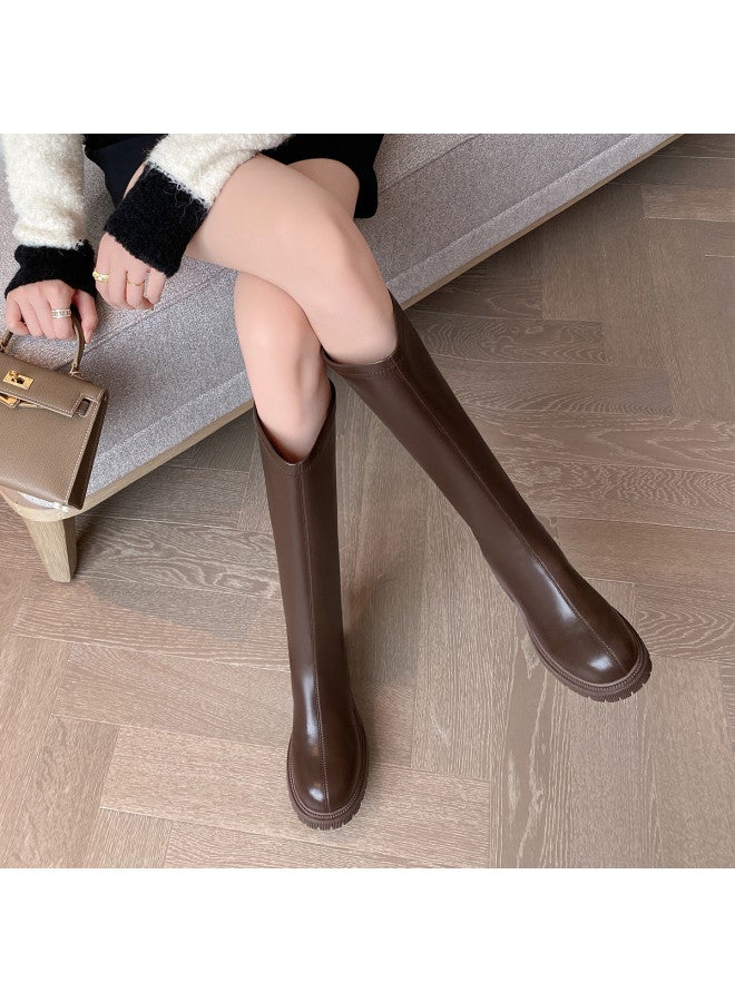 ZHR Instant 6cm Lift】easy Zip-up Long Boots With Chunky Heel, Slimming Knee-high Riding Boots For Women - Image 4