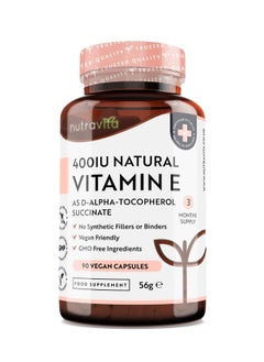 Nutravita Vitamin E 400IU DAlpha Tocopherol 100% Natural Vitamin E 90 Vegan Capsules Highly Absorbable 3 Month Supply Protects Cells from Oxidative Stress Made in The UK by Nutravita  - Image 1