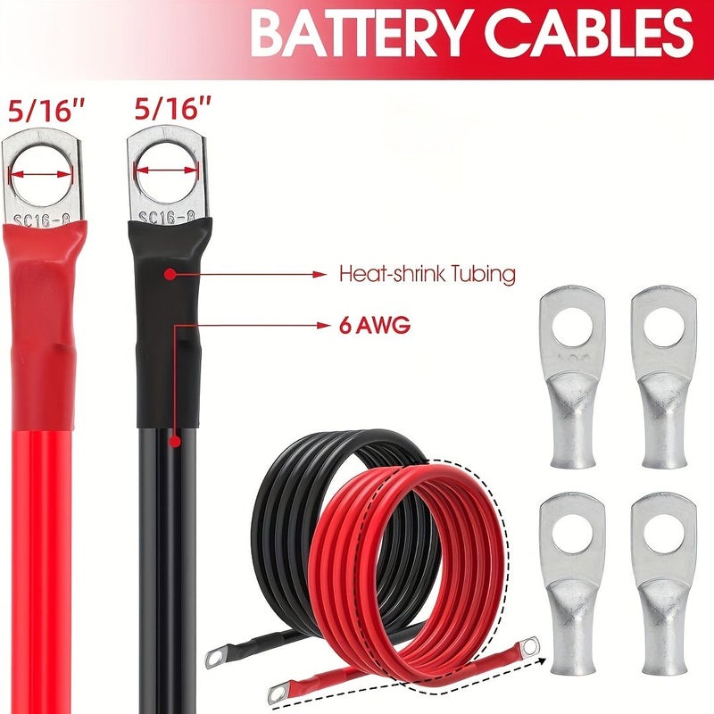 6Awg Battery Cable 2 Black 2 Red 9 Inch Power Wire 4 Pack for Car RV - Image 2