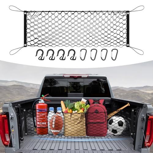 Canvcle Truck Bed Cargo Net for 2013-2025 2026 GMC Sierra/Chevy Silverado 1500 2500 3500 Accessories Envelope Style Mesh Trunk Net Organizer and Storage Stretchable Elastic Nylon Rear Cargo Netting - Image 1