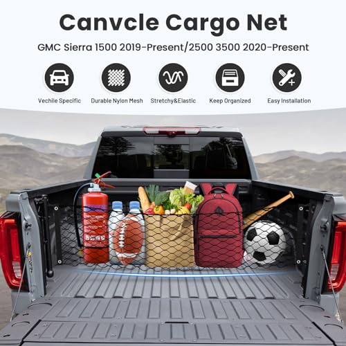 Canvcle Truck Bed Cargo Net for 2013-2025 2026 GMC Sierra/Chevy Silverado 1500 2500 3500 Accessories Envelope Style Mesh Trunk Net Organizer and Storage Stretchable Elastic Nylon Rear Cargo Netting - Image 2