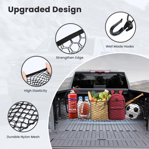 Canvcle Truck Bed Cargo Net for 2013-2025 2026 GMC Sierra/Chevy Silverado 1500 2500 3500 Accessories Envelope Style Mesh Trunk Net Organizer and Storage Stretchable Elastic Nylon Rear Cargo Netting - Image 4