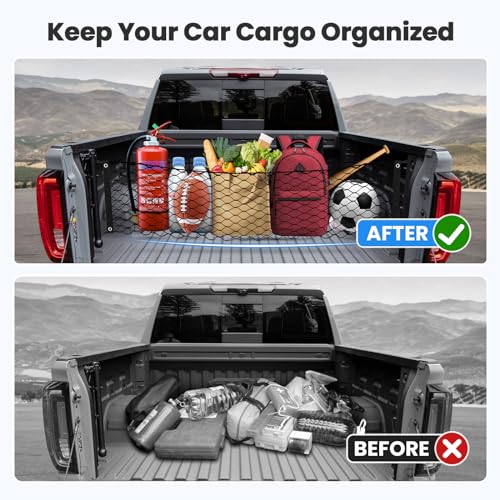 Canvcle Truck Bed Cargo Net for 2013-2025 2026 GMC Sierra/Chevy Silverado 1500 2500 3500 Accessories Envelope Style Mesh Trunk Net Organizer and Storage Stretchable Elastic Nylon Rear Cargo Netting - Image 3