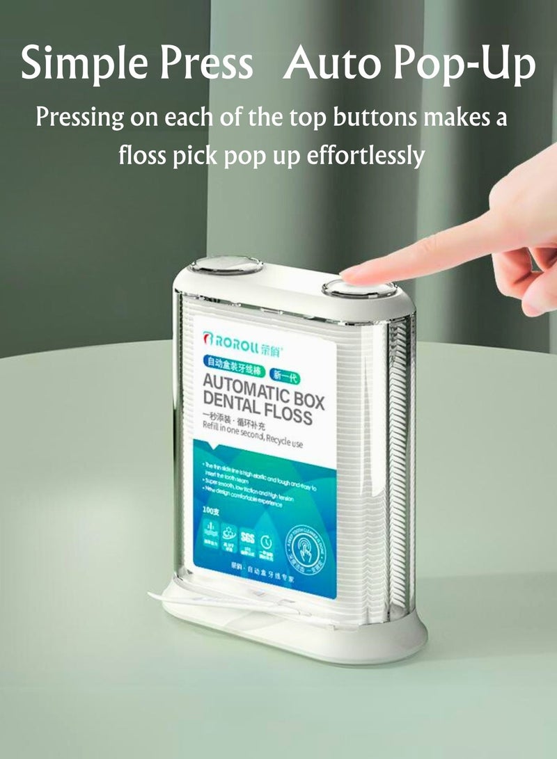Roroll Automatic Pop-Up Dental Floss Dispenser Refillable Professional Toothpicks Organiser Case with 100 PCS Toothpick Sticks - Image 2