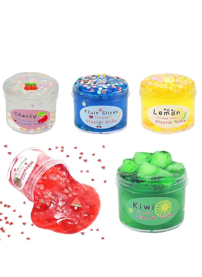 5pcs Clear Slime Crystal Putty 7oz Soft Jelly Clay Non--Sticky Slime Premade for Girls Boys, Crunchy Bubble Slime DIY Cotton Mud Stretchy Kids Toys Art Craft Birthday Party Favor  - Image 1