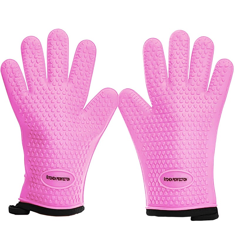 KITCHEN PERFECTION Silicone Smoker Oven Gloves Extreme Heat Resistant BBQ GlovesHandle Hot Food Right on Your Grill Fryer  PitWaterproof Grilling Cooking Baking MittsSuperior Value Set3 Bonuses