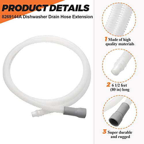 Beaquicy Universal 8269144A Dishwasher Drain Hose Extension 6 1/2 ft (80 inches) - Replacement for Kenmore Whirlpool Amana Crosley Estate Inglis Roper - Replaces WDF110PABB4,WDT710PAYM2,WDT970SAHNO,WDF310PLAB2 - Image 2